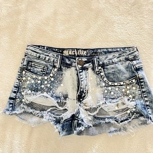 MACHINE NOUVELLE MODE Rhinestone Denim Short Shorts